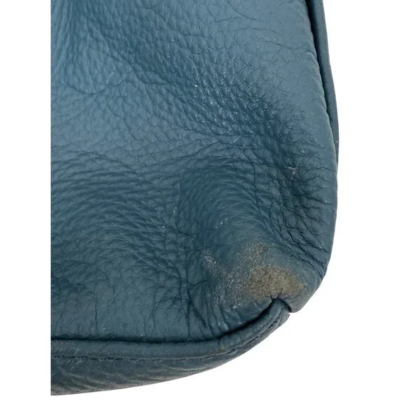 Michael Kors Pushlock Blue Leather Shoulder Bag Gold-Tone Hardware Front Pocket - Picture 5 of 14